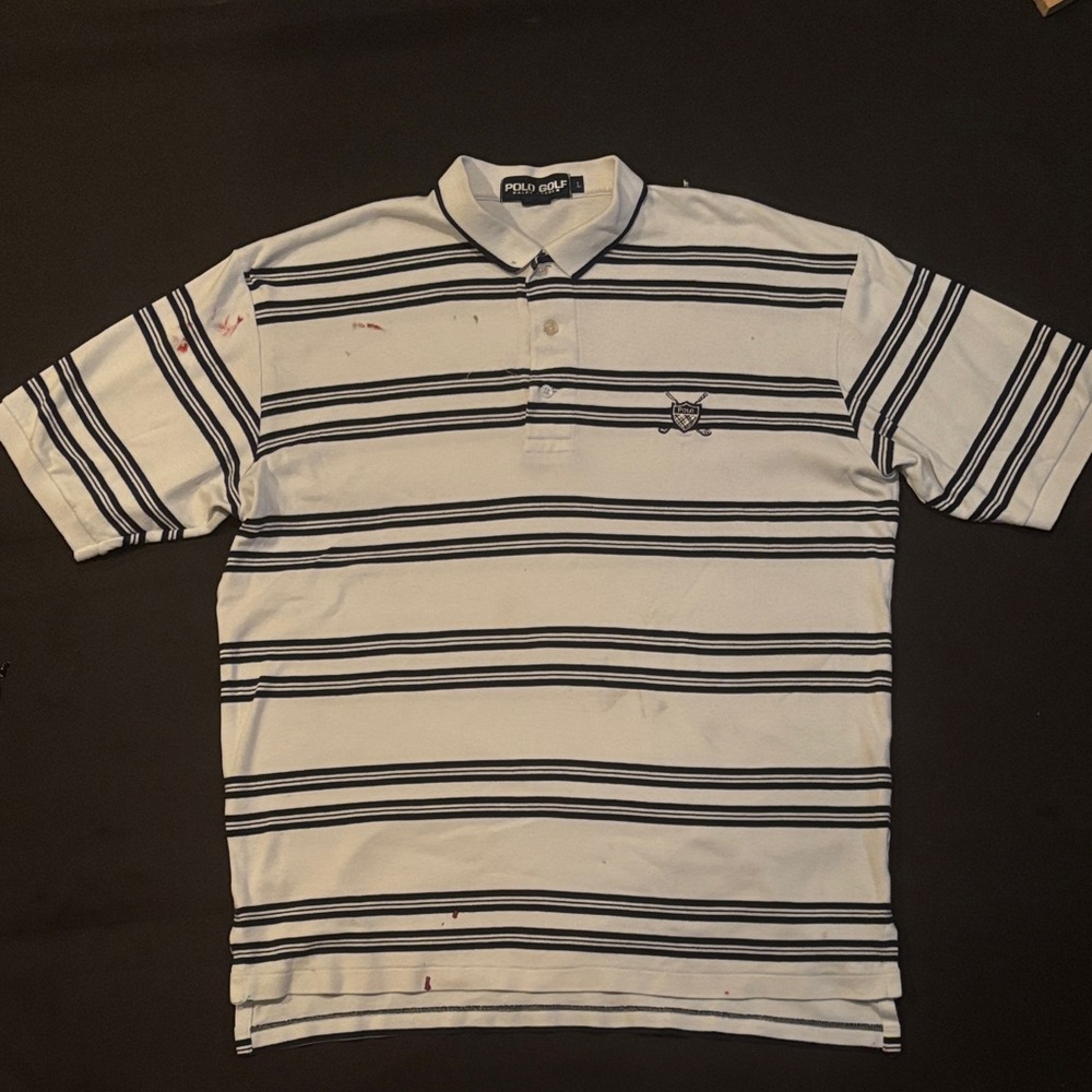 Golf White Polo Shirt with Black Stripes